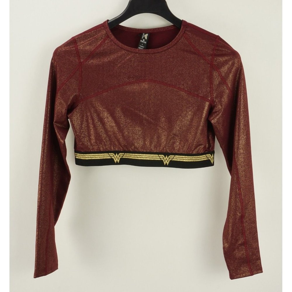 New Eleven Venus Williams‎ Wonder Woman Women's L Long Sleeve Burgundy Crop Top